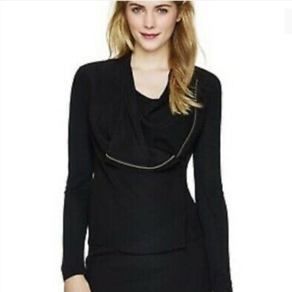 ARITZIA Babaton Medium Size Oliver Black Blouse Jacket Moto Zip Crepe Viscose - Picture 1 of 15